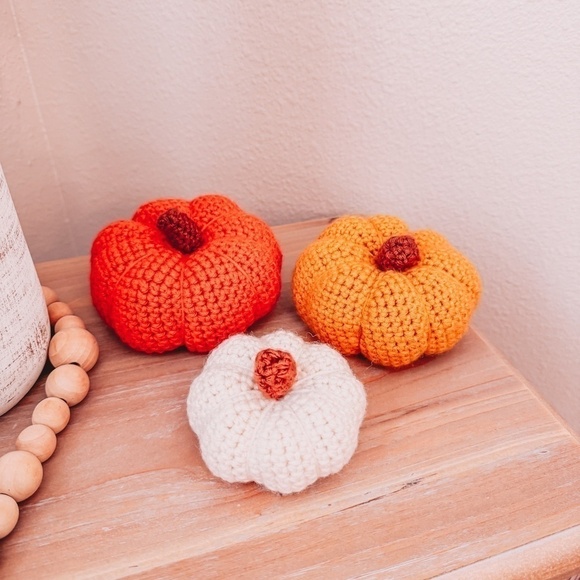 Set of 3 Pumpkins - Handmade Crochet Pumpkins - Fall Home Decor - Picture 1 of 6